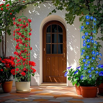 Garden Trellis for Climbing Plants, Tomato Cage, Rose, Flowers, Grape, Pea, Cucumber Trellis, Rustproof Plastic Coated Metal Plant Support for Potted Plants Indoor Outdoor - 2PC Plant Trellis