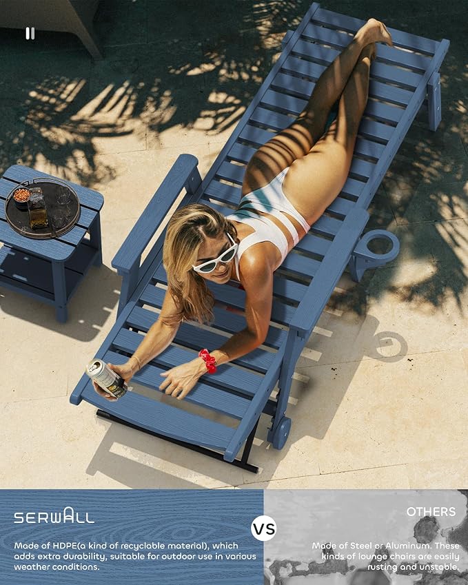 SERWALL Patio Chaise Lounge Chair, Poly Lounge Chair - Image 7