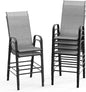 VINGLI Set of 6 Stackable Outdoor Bar Stools – Sling Chairs with High Back & Armrests, for Lawn, Garden, Bar, Grey
