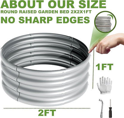 2Pcs 2X2X1ft Round Raised Garden Bed Kit,Galvanized Raised Garden Beds Outdoor, Metal Planter Box Steel Kit Flower Herb,Vegetables..Galvanized