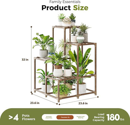 Bamworld Corner Plant Stand Indoor Outdoor Plant Shelf Small Plant Table for Multiple Plants Wooden Plant Holder for Garden Patio Lawn Window Plants Gift,Brown