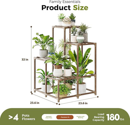 Bamworld Plant Stand Indoor Outdoor Corner Shelf Plant Holder 4-Pot Flower Stand Wood Plant Rack Indoor Multiple Plants Patio Balcony Garden Livingroom