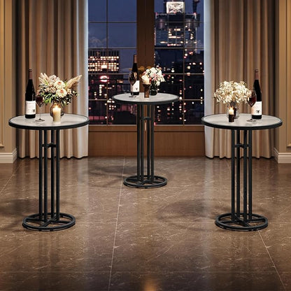 HOOBRO Bar Table, 23.6-Inch Round Pub Table, Frosted Glass Cocktail Table with Sturdy Iron Frame & Adjustable Feet, Modern Small Coffee for Home Bar, Kitchen, Living Room, Outdoor, Black BK96BT01