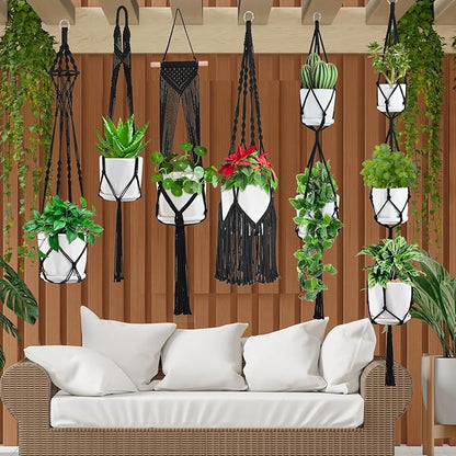 Macrame Plant Hangers, 6Pack Hanging Plant Holders Indoor w/ 6 Set Hooks Handmade Cotton Rope Plant Hangers Set Flower Pots Holder Stand Boho Home Decor Hanging Planters for Indoor Outdoor Plants