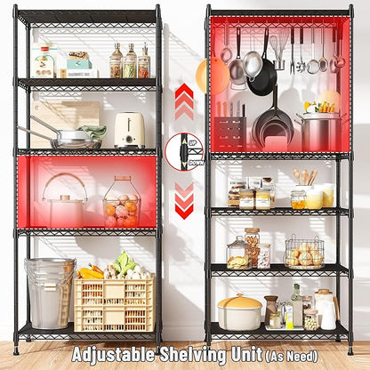5-Tier Shelf 1010LBS Storage Shelves Adjustable Wire Shelving Metal Shelving Unit Storage Rack for Kitchen Pantry Closet Laundry School Commercial 59.4" Hx21.5 W x13.6 D
