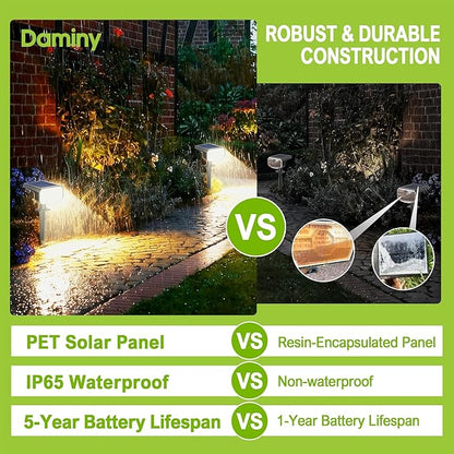 DAMINY Solar Spotlights Outdoor Waterproof IP65,2 CCT(Warm White & Cool White),4 Lighting Modes Solar spot Lights for Yard,Garden,Pathway,Landscape,Auto On/Off-6 Pack