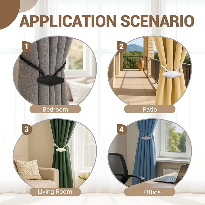 Hion Magnetic Curtain Tiebacks Beige 2pcs, Curtain Tiebacks Buckles Holdbacks Holders Hooks Clip for Home Bedroom Office Decorative Curtain