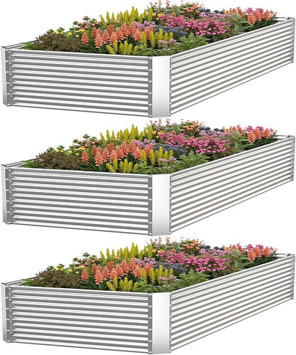 3 Pack Corrugated Galvanized Steel Raised Garden Bed Outdoor, Metal Above Ground Garden Bed for Vegetables and Flowers, Rectangle Raised Beds for Gardening-4x2FT