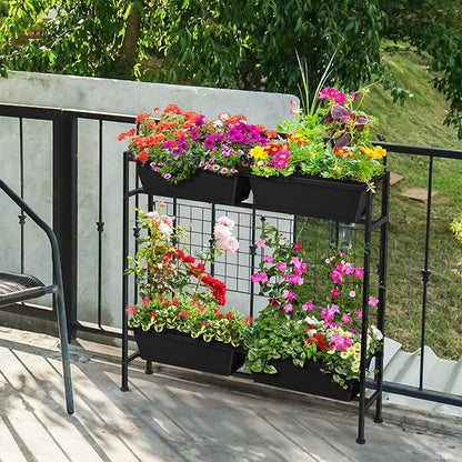 OYEAL Raised Garden Bed 32" Tall Elevated Planter Boxes with Trellis & Legs, Standing Herb Garden Planter Outdoor for Gardening, Vegetables, Flowers, Herbs, Backyard, Black