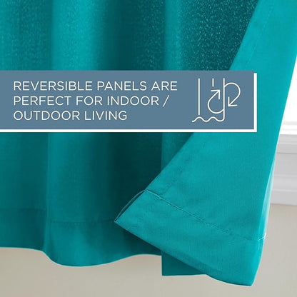 TOWN & COUNTRY BASICS Cabana Solid Heavyweight Indoor Outdoor Curtains, Light Filtering Opacity with Grommet Top, Water Repellent, 2-Pack Set, 54"x96", Teal