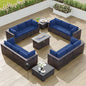 Kullavik 15PCS Outdoor Patio Furniture Set with 43" 55000BTU Gas Propane Fire Pit Table PE Wicker Rattan Sectional Sofa Patio Conversation Sets w/8 Coner Sofas,Navy Blue