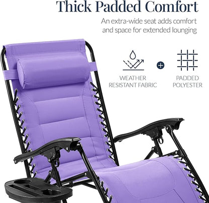 Best Choice Products Oversized Padded Zero Gravity Chair, Folding Outdoor Patio Recliner, XL Anti Gravity Lounger for Backyard w/Headrest, Cup Holder, Side Tray, Polyester Mesh - Violet