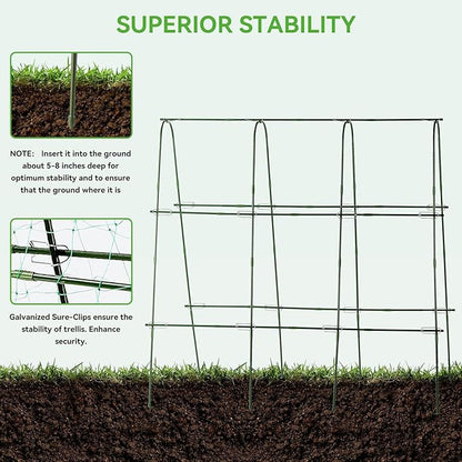 Lalahoni Cucumber Trellis, 65" X 65" Metal Garden Arch Trellis Climbing Plant Outdoor Support for Vine Fruits Flowers Vegetables Peas Beans Squash Cucumber Tomato Raised Bed, with Netting, Lightweight