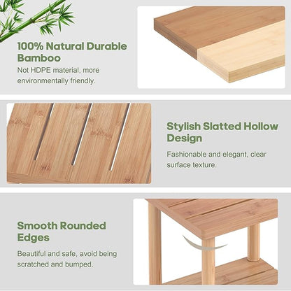 Outdoor Side Table, 2-Tier Small Outdoor Table for Patio, Adirondack Side Tables for Outside or Indoor, Bamboo End Table for Pool, Porch, Weather Resistant Easy Maintenance