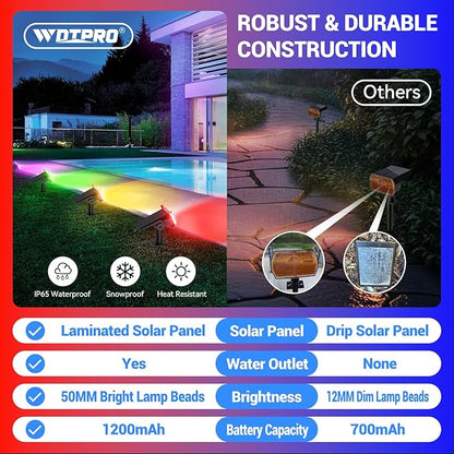 WdtPro 6 Pack Solar Color Changing Spot Lights, 10 Lighting Modes, Multicolor RGB Outdoor Lights, 9 Colors Auto Cycling Landscape Spotlights for Yard Garden Decoration