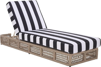 SAFAVIEH Outdoor Patio Furniture Collection - Gillian Heather Tan Rope Daybed, Black Stripe Cushion, Coastal Sunlounger, Fully Assembled (PAT7527E)