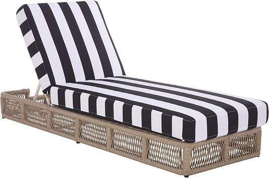 SAFAVIEH Outdoor Patio Furniture Collection - Gillian Heather Tan Rope Daybed, Black Stripe Cushion, Coastal Sunlounger, Fully Assembled (PAT7527E)