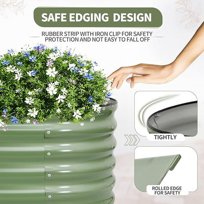 Galvanized Raised Garden Bed Outdoor- Raised Beds for Gardening| Metal Planter Box, Steel Raised Garden Bed Kit with Safety Edging and Gloves for Vegetables, Flower, Herbs (6x2x1.4FT, Green)