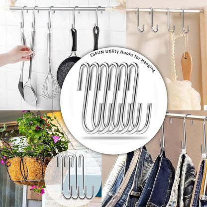 30 Pack 2.4 inches Heavy Duty S Hooks for Hanging, Pan Pot Holder Wire Shelves Rack Hooks for Hanging, S Shaped Hanger Metal Hooks for Kitchen Pots Utensils Jeans Clothes Bags Hats Towels Plants