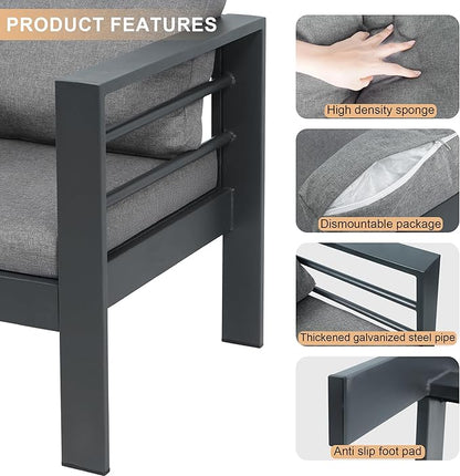 3-Seater All-Weather Iron Patio Sofa with Cushions - Heavy-Duty Metal Outdoor Sectional Couch for Garden, Poolside & Backyard (Modern Rust-Resistant Design)