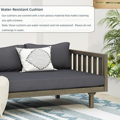 Merax Solid Acacia Wood Couch Chaise Lounge Chair Indoor, 3 Seater Daybed Sofa Couches with Cushions & Pillow, Heavy Frame Day Bed for Living Room, Office, Outdoor, Balcony, Patio, Water Resistant