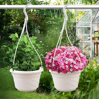VIDELLY 4 Pieces Plastic Hanging Planters, 5.9 in Dia x 3.54 in H, Flower Plant Basket Pots Chain Holder Garden Decoration for Indoor and Outdoor Use, Red