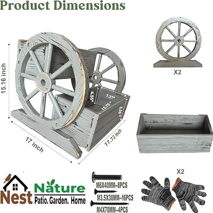 NestNature Wooden Wagon Planter Box,Raised Garden Bed,Decorative Garden Planters with Wheels-Outside Flower Pots for Indoor/Outdoor Décor Plants (Antique Gray)