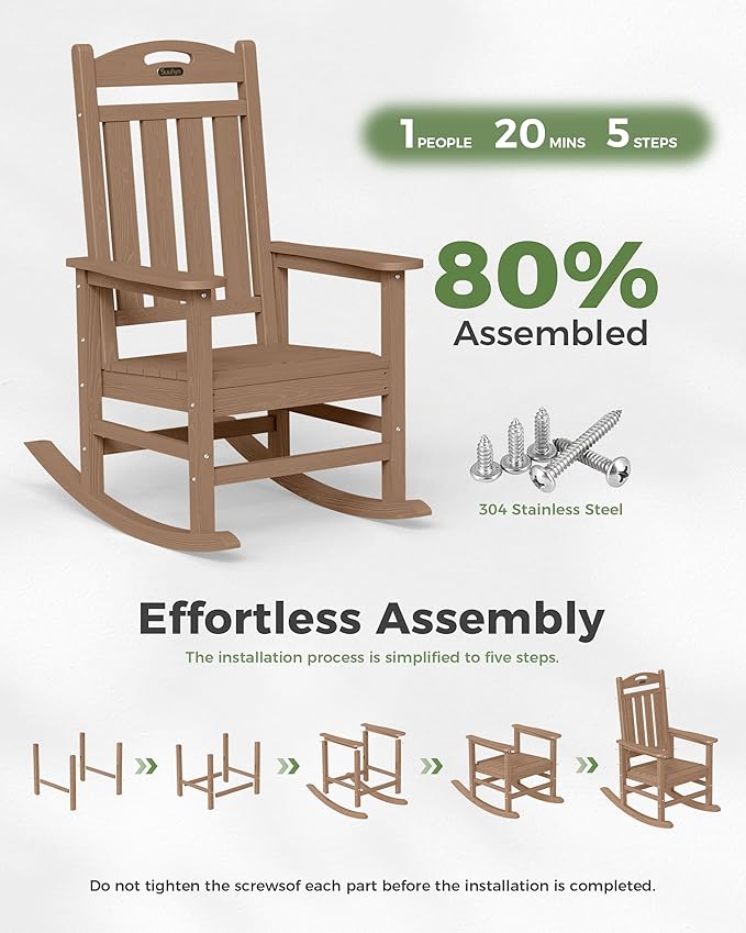 Teak Outdoor Rocking Chair, HDPE, 380 lb Capacity