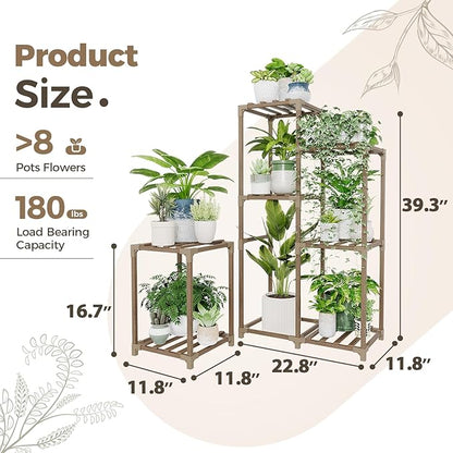Bamworld Plant Stand Indoor Corner Plant Shelf Wood Plant Holder for Multiple Plants Tall Flower Stands Plants Table Rack Garden Patio Lawn Window 03H, Brown