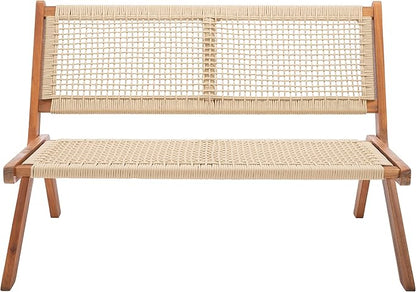 SAFAVIEH Outdoor Collection Kobina Natural Acacia Wood/Natural Rope Foldable Bench (Fully Assembled)