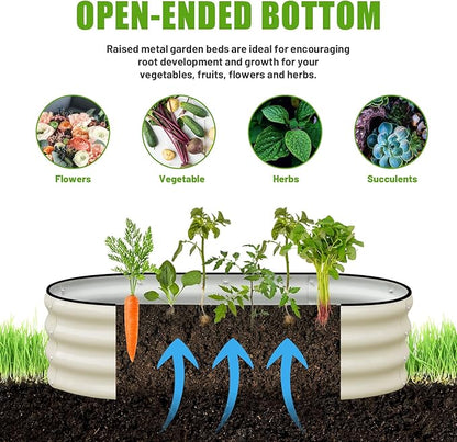 SnugNiture Galvanized Raised Garden Bed Outdoor, 2 Pcs 4x2x1ft Oval Metal Planter Box for Planting Plants Vegetables, White