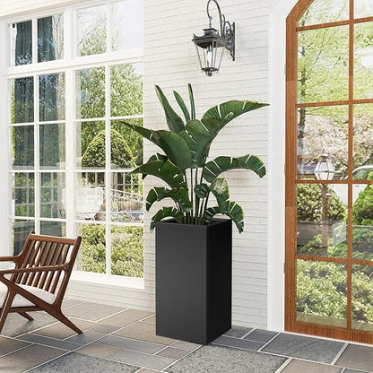 Tall Metal Planter Box for Outdoor Plants 15" L x 15" W x 30" H 2 Pack, Heavy Duty Steel Planter Box with Removable Insert Shelf, Rectangular Planters for Porch, Garden, Yard, Hotel (Black)
