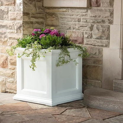 Mayne Fairfield 28-Inch Square Planter – Weather-Resistant Planter for Flowers – Durable Indoor/Outdoor Design for Commerical, Patio, Porch, or Entryway, White