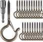 48 PCS Q-Hanger Hooks, Screw Hooks for Outdoor String Lights, Safety Buckle Design Cup Eye Hook for Hanging Christmas Lights, Plants, Mounted on Wall Ceiling, Include 1 Wing Nut Driver, Copper