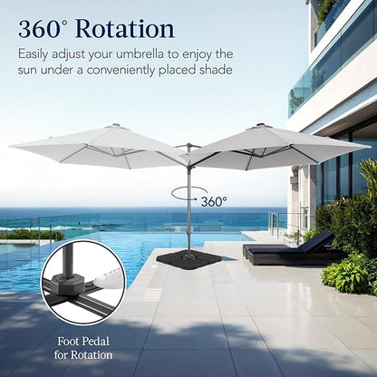 Best Choice Products 10ft Solar LED Offset Cantilever Hanging Market Patio Umbrella, Smooth 360° Rotation, 8 Sturdy Ribs, Easy Adjustment - Fog Gray