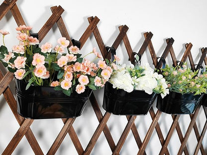 6 Pack Metal Hanging Planter for Outdoor Plants, 10 Inch Black Fence Planters Railing Pots for Garden Patio Balcony Decor, Flower Bucket with Detachable Hooks (Black, 6Pcs)