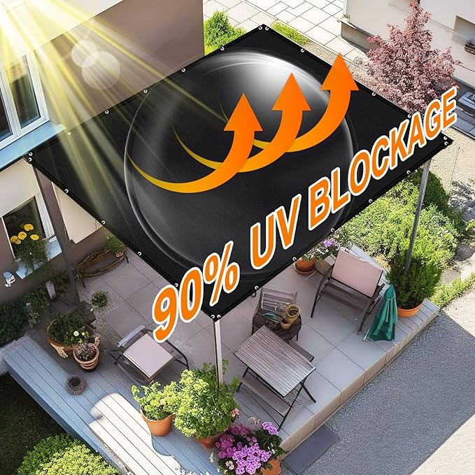 Artpuch 90% Sun Shade Cloth, 3 x 6 FT Pergola Shade Cover Canopy with Grommets, Sun Screen Fabric Tarp for Patio, Outdoor, Garden, Backyard, Black