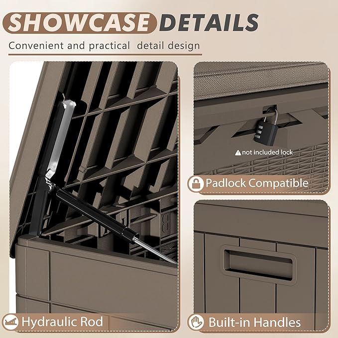 Deck Box 100 Gallon Brown Resin with Lockable Flip Top