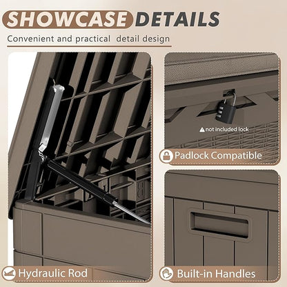 Deck Box 100 Gallon Brown Resin with Lockable Flip Top