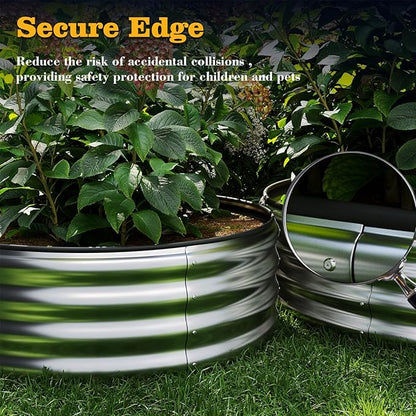Galvanized Metal Planter Round Raised Garden Bed Kit for Gardening Outdoor Grow Garden Box Raised Flower Bed Round Galvanized Planter Outdoor 2PC 3x3x1ft