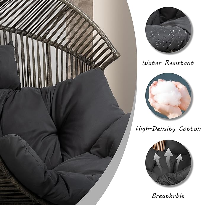 Shintenchi Wicker Egg Chair,Oversized Outdoor Indoor Rocking Chair,Large PE Rattan Rocking Chair with Cushion for Patio, Balcony, Backyard, Garden,Deep Grey