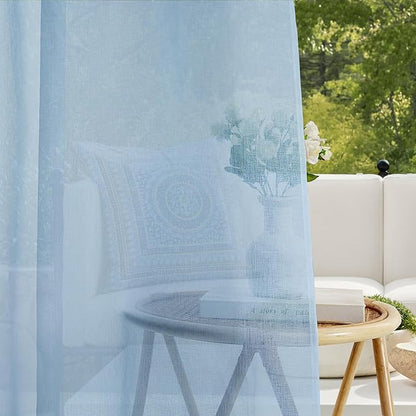 RYB HOME Sheer Curtains Outdoor - Linen Look Translucent Drapes Waterproof, Light Filtering Quick Dry Sheers for Exterior Patio Porch Wedding, 54" Wide by 96" Long, 2 Panels, Navy Blue