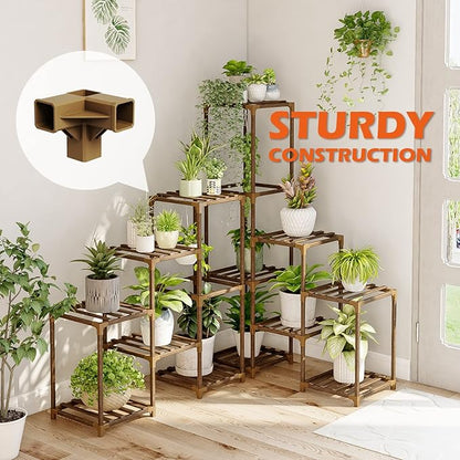 Bamworld Plant Stand Indoor Corner Plant Shelf Outdoor Flower Shelves Wooden Plant Stands Garden Wood Plant Holder Rack for Living Room Corner Lawn Window 03B
