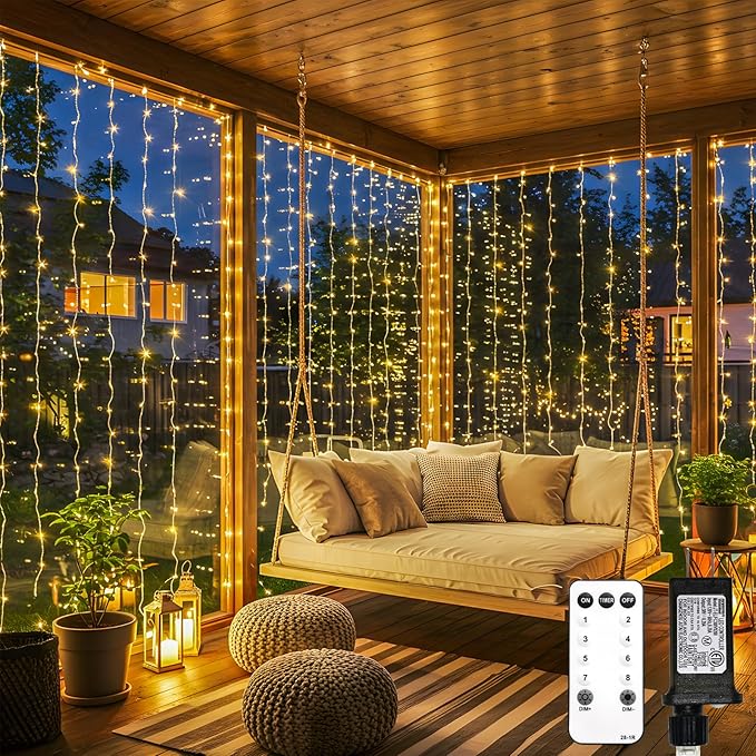 LED Curtain String Lights, 900 LEDs, Warm White, 29.5 x 9.8 ft