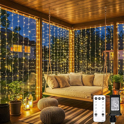LED Curtain String Lights, 900 LEDs, Warm White, 29.5 x 9.8 ft