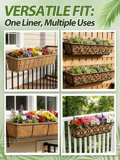 30in Tapered Coco Liners for Window Planter Box - 2 Pack 100% Natural Coconut Coir Fiber Liner Replacement for Deck Flower Box, Garden Railing Fence Wall Planter Basket