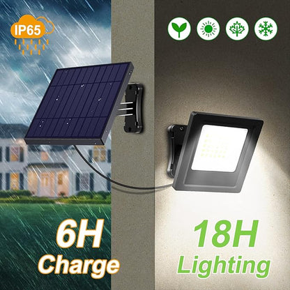 Solar Lights Outdoor Bright Solar Flood Lights 4400mAh 5500K Dusk to Dawn Led Solar Security Light Auto On/Off with 16.4FT Cable IP65 Waterproof for Outside Barn Garden Garage Yard Patio
