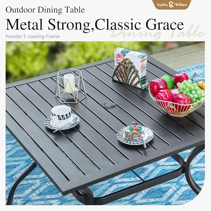 Sophia and William Swivel Patio Dining Set for 4, Outdoor Table and Chairs, Removable Seat Cushions, Black 37" Patio Dining Table