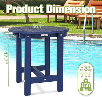 Y&M Outdoor Side Table, Waterproof Four-Legged Round Entryway End Table, Single-Tier HDPE Modern Small Coffee Nightstand for Bedroom, Living Room, Patio, Indoor or Outdoor Use, Navy Blue