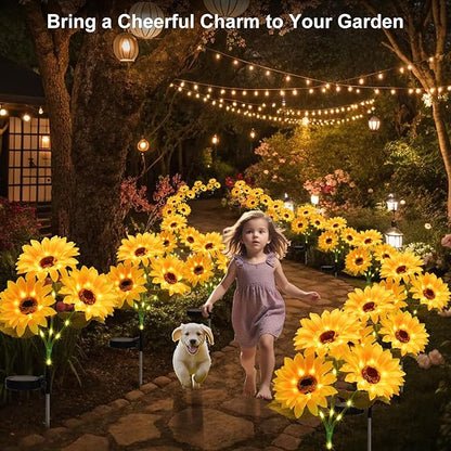 echosari 4 Pack Solar Lights Outdoor Waterproof, Sunflower Solar Stake Lights Auto ON/Off Solar Garden Decorative Lights for Lawn Pathway Landscape Birthday Gifts for Mom Women